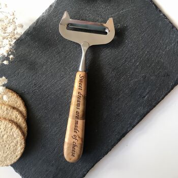 Cat Personalised Cheese Slicer With Juniper Handle, 2 of 3