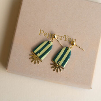 Sunny Stripe Drop Lightweight Clay And Brass Earrings, 2 of 5
