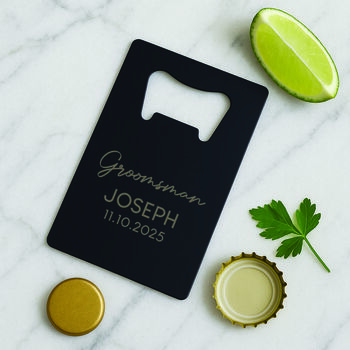Personalised Matt Black Credit Card Bottle Opener – Mens Wedding Best Man, 6 of 7