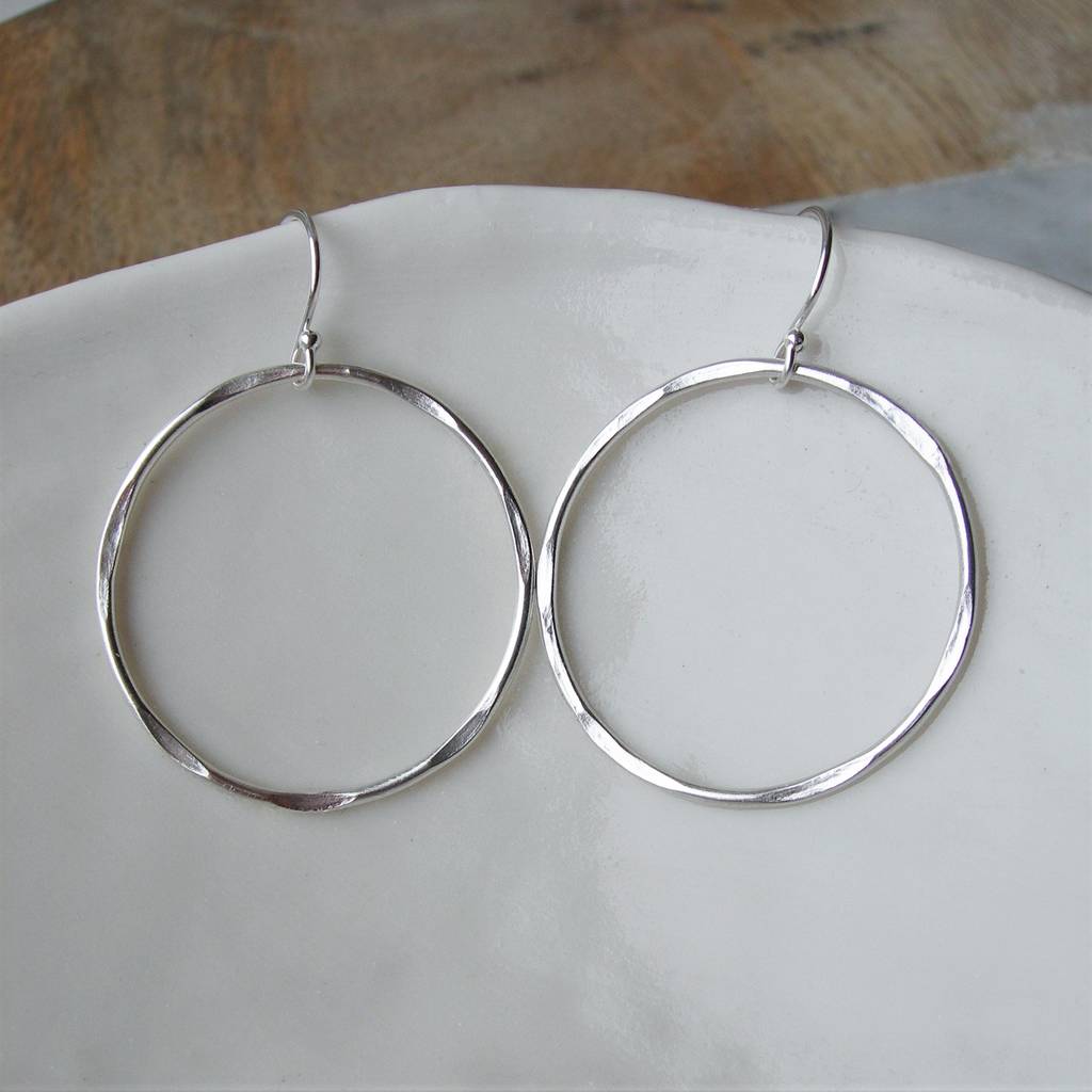 Large Hammered Sterling Silver Circle Earrings By Hazey Designs