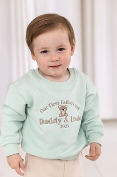 'Our First Father's Day' Personalised Embroidered Bear Sweatshirt Jumper, 3 of 8