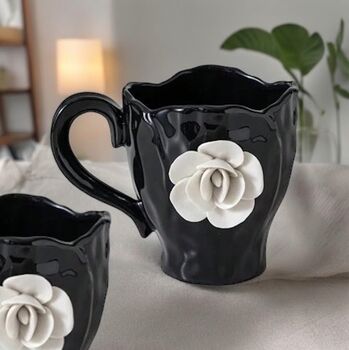 Premium Black And White Flower Mug, 2 of 8