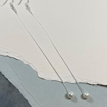 Single Pearl Long Drop Sterling Silver Earrings, 4 of 6