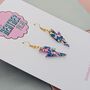 Blue, Pink And Yellow Lightning Bolt Earrings Small And Large, thumbnail 2 of 7