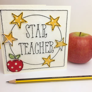 Star Teacher Embroidered Card By Sew Very English