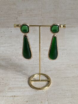 Geometric Resin Emerald Green Dangle Statement Earrings, 2 of 4