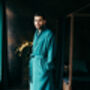 Navy Linen Robe For Men, thumbnail 5 of 12