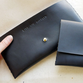 'Hidden Message' Personalised Leather Clutch Bag, 9 of 12