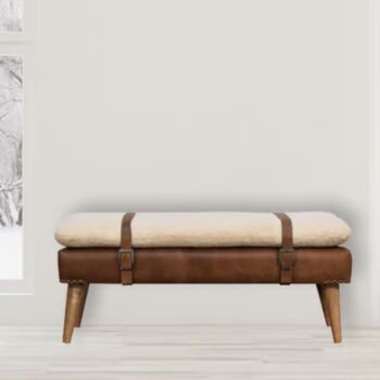 Bouclé Buffalo Hide Leather Bench, 5 of 5