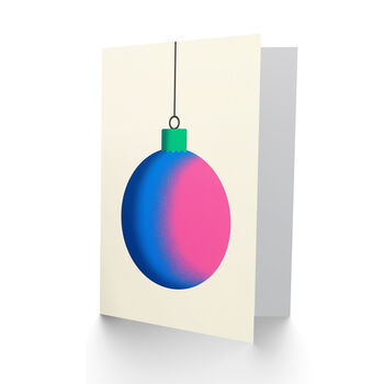 Blue Pink Bauble Bright Modern Xmas Christmas Card, 2 of 4