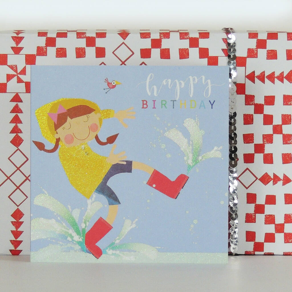 Glittery Puddle Jumping Birthday Card By Kali Stileman Publishing