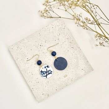 Statement Blue And White Floral Handmade Dangle Earrings, 3 of 6