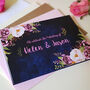 Pink Floral On Navy Wedding Invitations, thumbnail 4 of 5