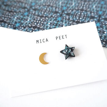 Moon And Star Stud Earrings Gold, Silver And Rose Gold, 3 of 4