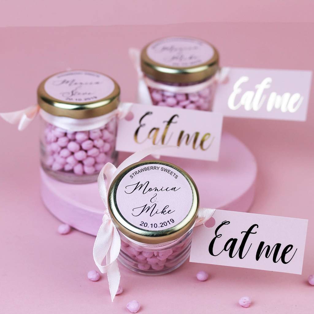 Personalised Wedding Favour Sweet Jars With Pink Candy By Hearth