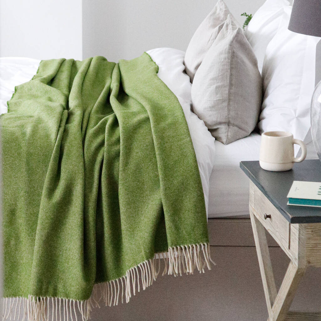 Extra Large Green Woven Lambswool Throw, 1 of 5
