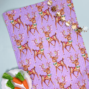 Christmas Reindeer Lilac Tea Towel, 3 of 5