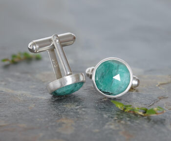 9ct Emerald Cufflink In Sterling Silver, 2 of 2