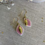 Handmade Baby Pink Ceramic Leaf Earrings Gold Plated, thumbnail 2 of 8
