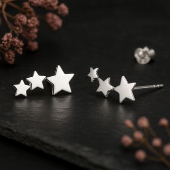 Sterling Silver Multi Star Climber Stud Earrings, 2 of 6