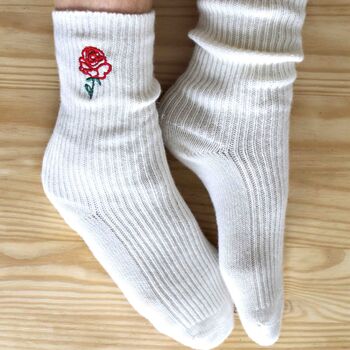 Birthday Flower Cashmere Wool Women's Bed Socks Gift, 6 of 9