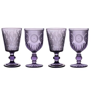 Set Of Four Purple Embossed Wine Goblets, 2 of 6