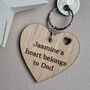 Personalised 'Heart Belongs To Dad' Wooden Keyring, thumbnail 1 of 2