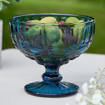 Set Of Four Blue Aurielle Glass Footed Dessert Bowls, 2 of 3