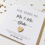 Personalised 5th Wedding Anniversary Card With Wood Heart, thumbnail 2 of 8