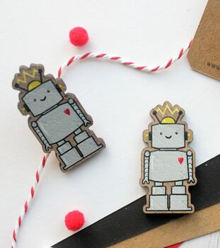 Cute Robot Wooden Pin Badge, 3 of 7