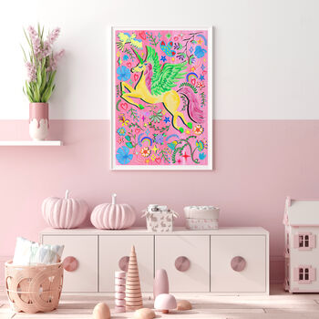 Colourful Pink Unicorn Nursery Print, 2 of 11