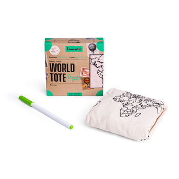 World Map Colour In Tote Bag With Textile Pen, 3 of 5