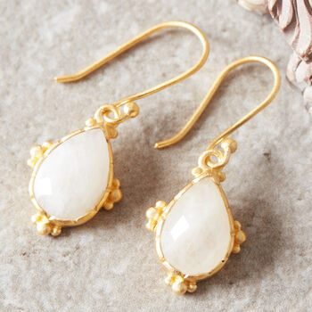 White Moonstone Matt Gold And Silver Drop Earrings, 10 of 12