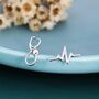 Mismatched Stethoscope And Heartbeat Stud Earrings In Sterling Silver, thumbnail 3 of 10