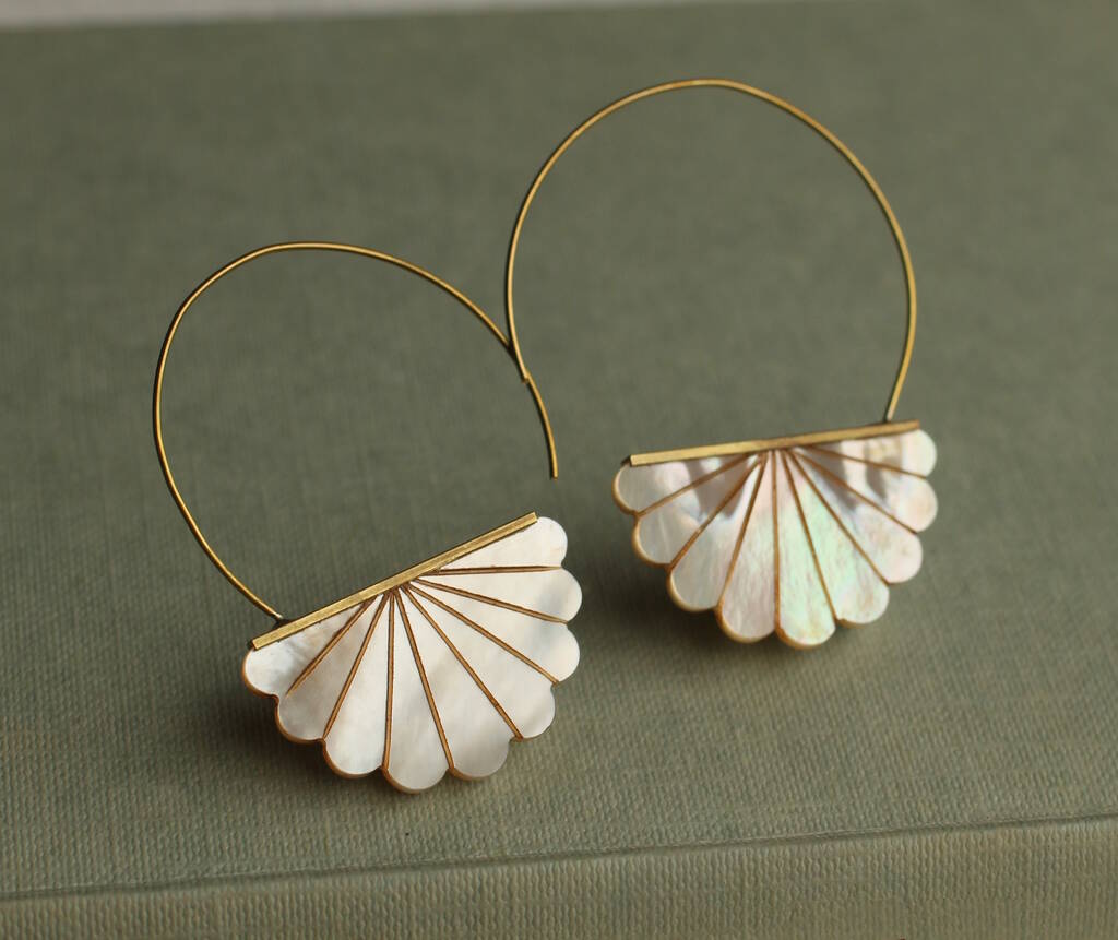 original art deco mother of pearl bridal hoop earrings