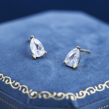 Sterling Silver Pear Cut Cz Earrings, 7 of 12