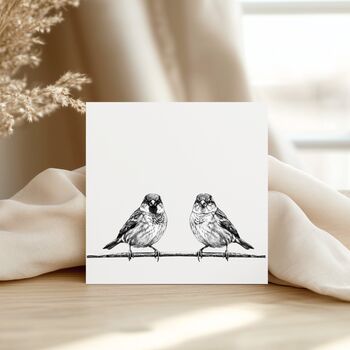 Sparrow On Perch – Hand Drawn Bird Greeting Card Illustration, 3 of 6