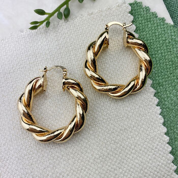 Gold Plated Twisted Hoop Earrings, 2 of 5