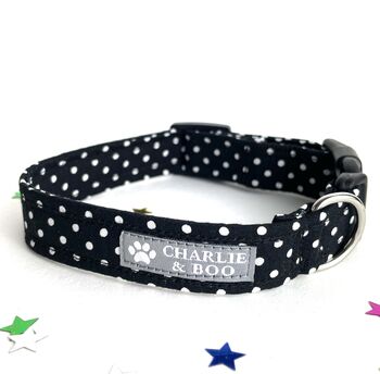 Dog Collar In Red, Pink, Blue And Black Polka Dots, 5 of 5