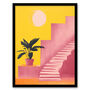 Pink Villa At Sunset Bright Yellow Wall Art Print, thumbnail 5 of 6