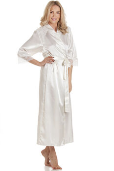 British Made Ivory Bridal Long Satin Dressing Gown With Lace Detail Ladies Size 8 To 28 UK, 5 of 5