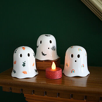 Ceramic Halloween Hanging Ghost Decoration With Autumn Leaves, 7 of 8