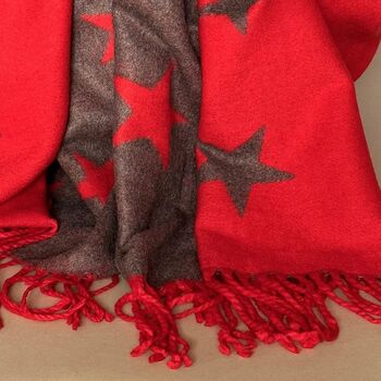 Cashmere Blend Star Scarf In Hot Red And Grey, 3 of 3