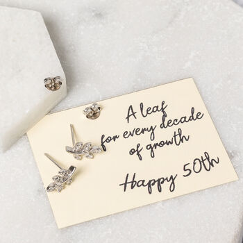 Silver And Cubic Zirconia 50th Birthday Earrings, A Leaf For Every Decade, 5 of 10