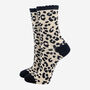 Women' Cream And Black Leopard Print Glitter Socks, thumbnail 1 of 2
