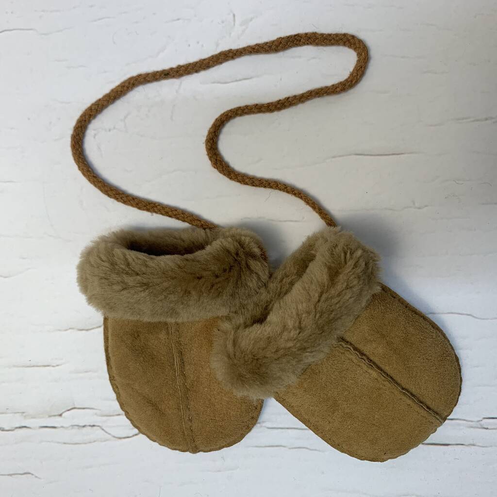 Baby Sheepskin Puddy Mittens On String By Baa Baby