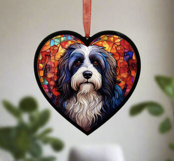 Tibetan Terrier Stained Glass Effect Heart Suncatcher, 2 of 5