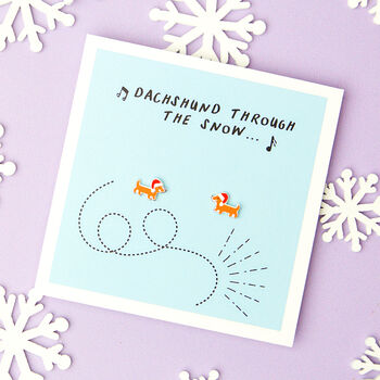 Festive Sausage Dog Christmas Stud Earrings, 4 of 8