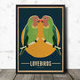 Lovebirds Birds Retro Style Poster Print, thumbnail 1 of 2
