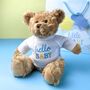 Keeleco Recycled Dougie Gift Bear 'Hello Baby' Blue, thumbnail 1 of 4